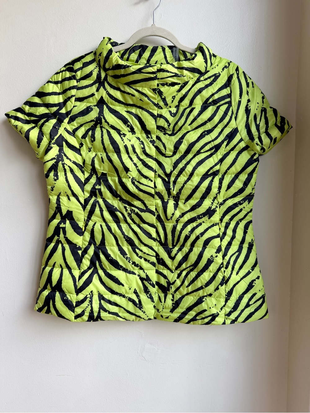 My Anorak Down Puffer Jacket Women Medium Neon Lime Green Zebra Print  Duck Down